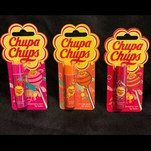 Set of 3 Chupa Chups Lip Balm- Strawberry Swirl Orange Pop & Watermelon Mix New!